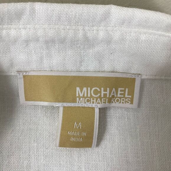 Women's White Michael Kors Button-Up Top blouse w/roll up sleeves - Picture 8 of 9
